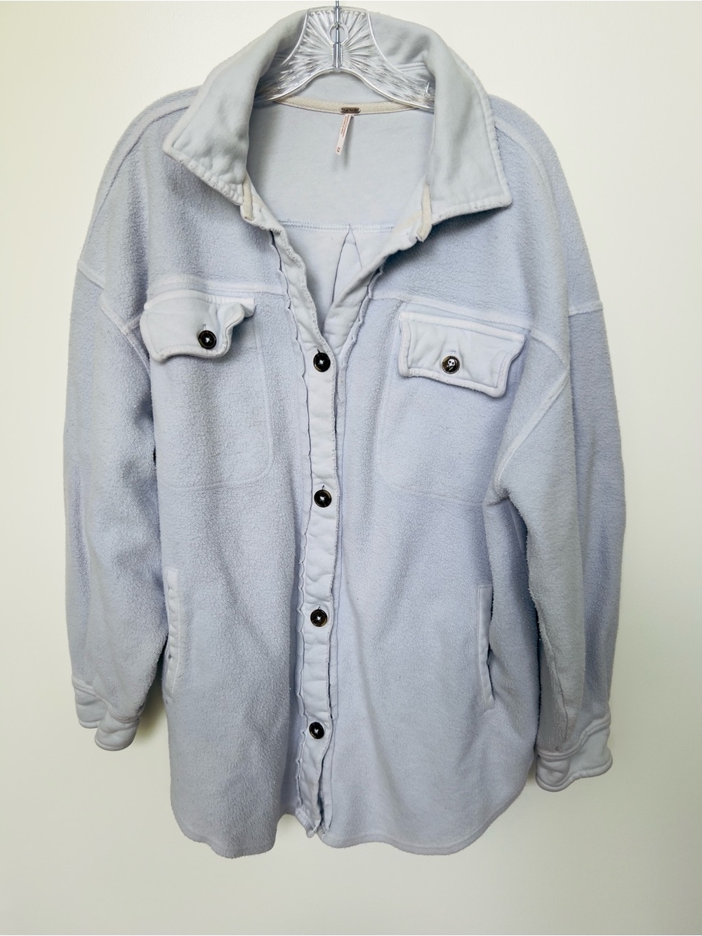 Free People women’s Light Blue Fleece Button-Up Shacket/ jacket